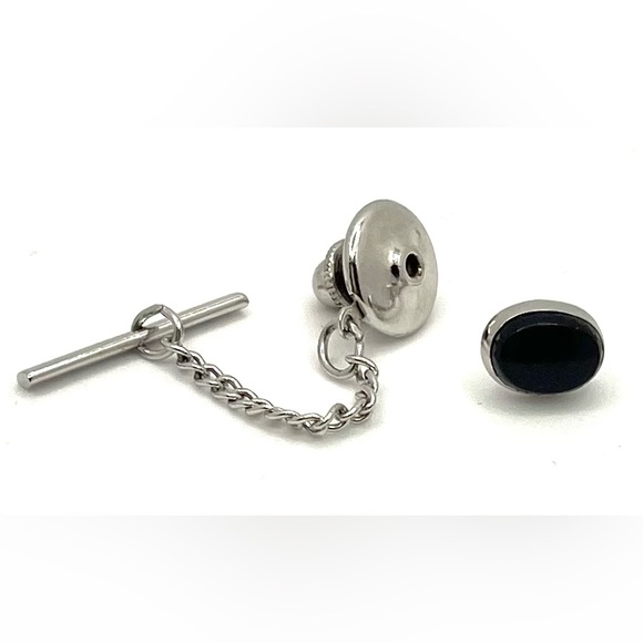 Vintage silver tone And black onyx stone Tie Tack - Picture 1 of 4